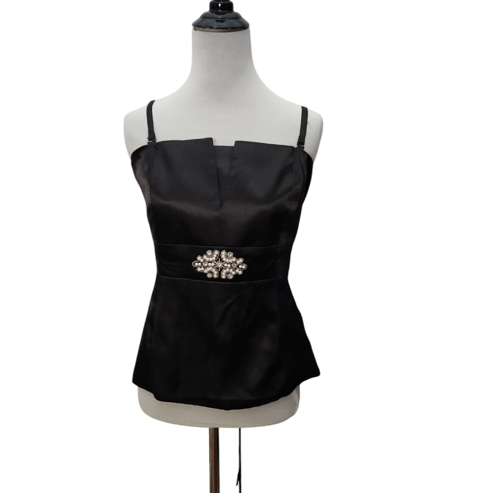 Venus Black Corset with Brooch Applique and Lace Up Back Size 12